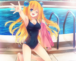 Woman bathing suit swimming pool - a detailed drawing free wallpaper