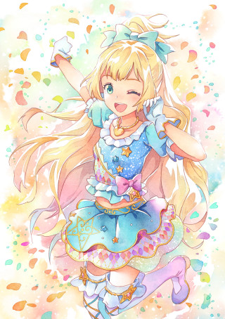 Cartoon girl flying blue dress - cheerful free wallpaper