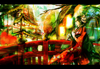Woman red coat fence green - a red coat free wallpaper