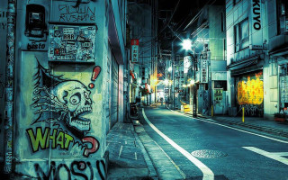Street graffiti person walking night - graffiti paint free wallpaper