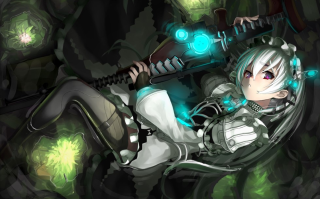 Woman white hair gun hand - a detailed drawing free wallpaper