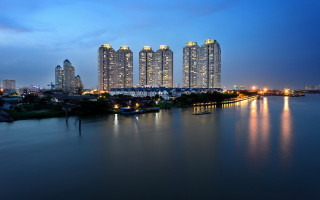 City skyline water night lights 2 - the building free wallpaper for desktop