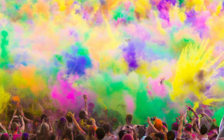 Crowd colored powder festival celebration - colour free wallpaper