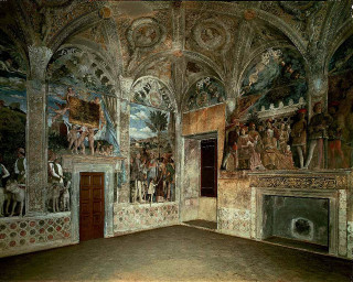 Room with paintings and door - renaissance oil painting free wallpaper