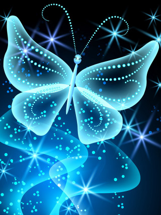 Blue butterfly stars black background - a hologram free wallpaper