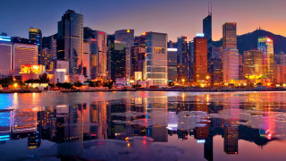 City skyline lake night reflection - the water and buildings free wallpaper