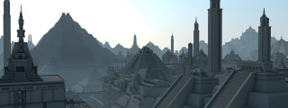 Futuristic city tall buildings spires - the background of the picture free wallpaper