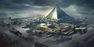 Futuristic city pyramid cloudy sky - cloudy free wallpaper