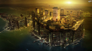 City ocean night bright yellow 2 - yellow light free wallpaper