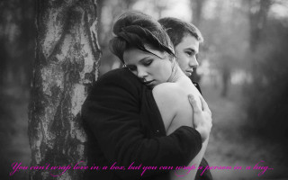 Man woman hugging woods quote - romantic free wallpaper