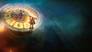 Person standing clock sky stars - the clock free wallpaper
