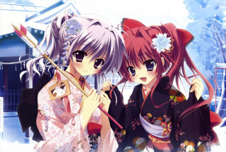 Anime girls traditional clothing umbrellas - traditional free wallpaper