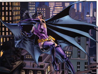 Batman flying city night woman - over a city free wallpaper