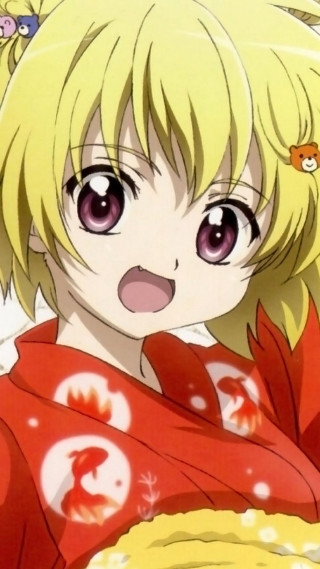 Blonde cat fang kimono flower - a red dress free wallpaper