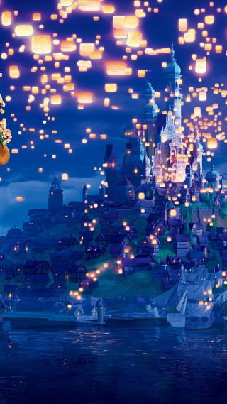 Castle lanterns floating water boat - the water free wallpaper