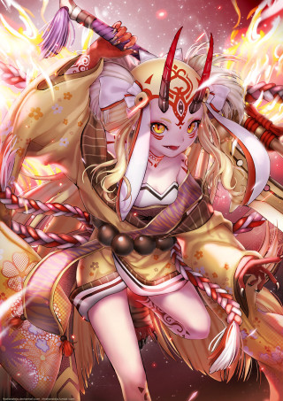 Woman sword demon costume fantasy - amano free wallpaper