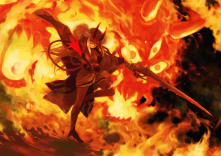 Woman sword fire flames background 2 - explosion free wallpaper