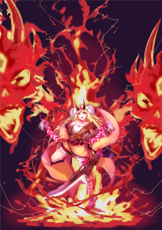 Woman sword fire demons background - explosion free wallpaper