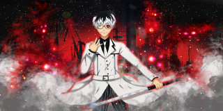 Man white coat sword red - a red background behind free wallpaper