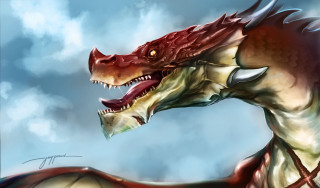 Dragon mouth open tongue clouds - its tongue free wallpaper