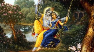 Man woman swing park flowers - a painting of a man and woman free wallpaper