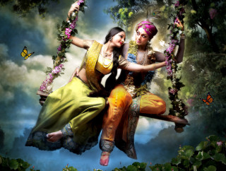 Women swing butterfly flying overhead - david lachapelle free wallpaper