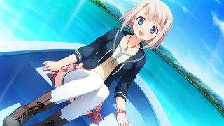 Anime girl boat water sitting - official art free wallpaper for desktop