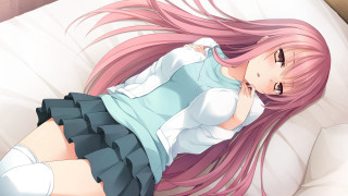 Girl pink hair white shirt 2 - her chest free wallpaper