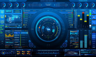 Futuristic blue electronic display cityscape - futuristic free wallpaper