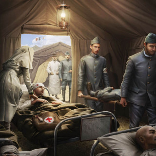 Hospital scene man bed group - a detailed matte painting free wallpaper
