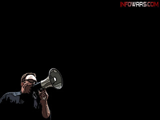 Man holding megaphone black background - dystopian art free wallpaper