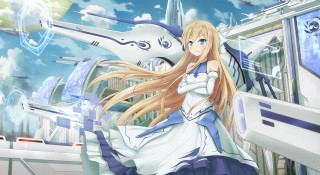 Woman white dress plane long - a detailed drawing free wallpaper