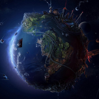 Planet satellite system dish image - matte painting free wallpaper