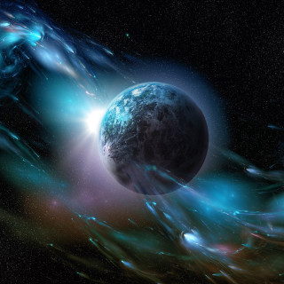 Blue black planet stars black - a detailed matte painting free wallpaper