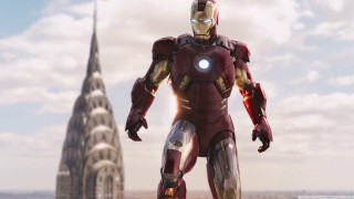 Man suit building light spire - vfx free wallpaper
