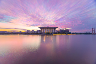 Sunset city lake bridge colorful - a colorful sky free wallpaper