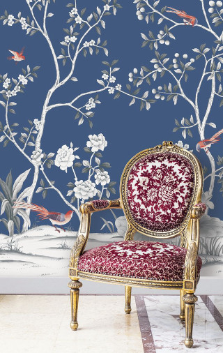 Chair tree mural birds rococo - gaudy free wallpaper
