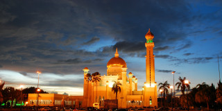 Large building tower clock night 2 - art noveau free wallpaper