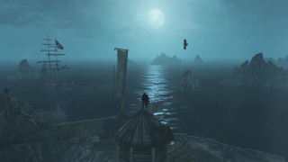 Boat ocean lighthouse cliff night - a boat floating free wallpaper