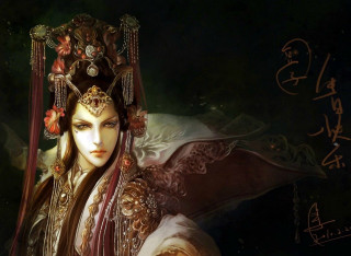 Woman headdress veil looking camera - fantasy art free wallpaper