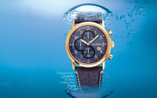Watch blue dial gold case - product photography free wallpaper for desktop