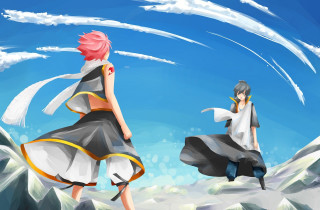 Anime couple mountain back view - their back free wallpaper