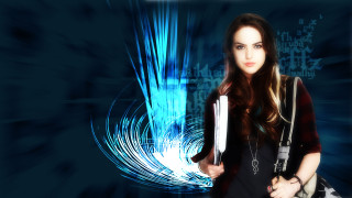 Woman holding book camera blue - a blue swirl free wallpaper
