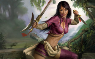 Pink woman swords bamboo fantasy - the other hand free wallpaper