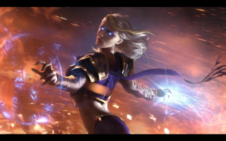 Woman blue outfit sword flame - a blue outfit holding free wallpaper