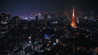 City night tower lights aurora - neoism free wallpaper