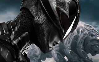 Futuristic creature helmet sword hand - in front free wallpaper
