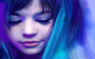 Woman blue hair hoodie eyes - photorealistic portrait free wallpaper