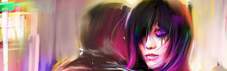 Woman long hair black jacket 3 - a digital painting of a woman free wallpaper