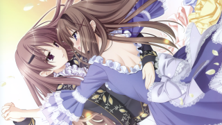 Anime girls hugging yellow background 2 - a couple of anime girls free wallpaper for desktop